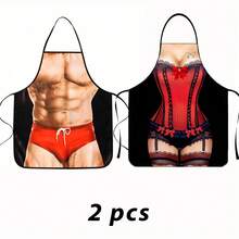 1Pc/2Pcs Of Men's And Women's Fun And Sexy Lingerie Pattern Waterproof And Oil-Resistant Apron - Casual Style, Made Of Polyester, Machine Washable, Large Size Apron - Multicolor - View 8