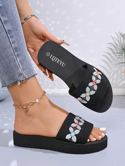 1 Pair Fabric Breathable Platform Slippers, Fashionable Comfortable Versatile Suitable For Teenage Girls In Summer