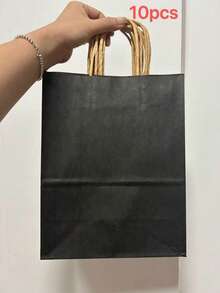 10pcs Black Paper Bags, Gift Bags, Paper Bags, Gift Packaging Bags, Birthday Gift Bags, Handle Bags, Coffee Bags - A - View 4
