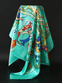 1条90*90厘米时尚女士围巾，奢华印花真丝围巾披肩，多功能头巾，适合户外和旅行 - 彩色 - 查看 3