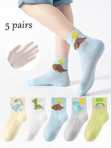 5 Pairs Kids Cartoon Dinosaur Breathable Mesh Sports Socks, Spring/Summer - Multicolor - View 7