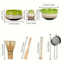 6件套釉面陶瓷抹茶茶具：带嘴陶瓷抹茶碗、抹茶筅、抹茶勺、滤茶器、抹茶刷。抹茶拿铁爱好者的完美工具套装。 - 6件套窯變釉抹茶工具套裝 - 查看 4