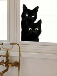 1pc Cute Black Cat Window Decal - See-Through Animal Sticker, Self-Adhesive Vinyl Decal, Suitable For Home And Car Decor, Easy To Apply, Great For Switches And Glass Windows, Adds A Playful Touch To Any Room, Cat Decor - D - View 6