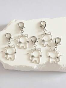 5件套金色和银色极简镂空猫咪钥匙扣包挂件，拉链头鞋带挂饰，送给闺蜜的礼物 - 彩色 - 查看 12