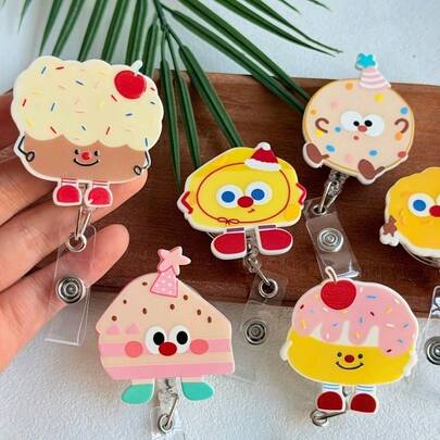 1pc 2D Cute Cartoon Food Doctor Nurse Teacher Badge Clip, Retractable Medical Staff ID Card Holder, Office Supplies Accessory Gift