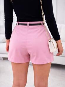Women's Tailored High-Waisted Shorts With Belt - Baby Pink - View 2