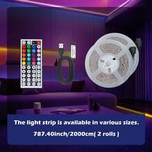 39英寸-1574英寸室内装饰照明RGB LED灯带，44键遥控器，可变色可调光，带自粘背胶。适用于房间、家居和派对场所的LED灯带装饰。 - Multi-color light - 查看 18