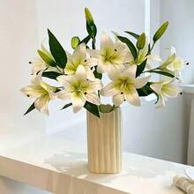 33cm/12.99in Artificial Stargazer Lily, Available In 5/3/2 Stems, White. Features Blooming Lily And Tiger Lily Flowers, Suitable For Home, Hotel, Party, Room, Wall And Bathroom Decor. - Multicolor - View 6