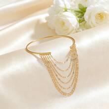 1 pieza Brazalete de cadena de acero inoxidable con capas de color dorado, brazalete de brazo superior con borlas estilo bohemio, brazalete colgante minimalista para mujeres, regalo de joyería para fiestas de playa de verano - Dorado - Ver 7