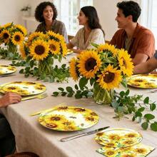 96 Pieces Sunflower Plates And Napkins, Yellow Floral Disposable Tableware With Paper Plates Napkins And Forks Sunflower Party Supplies, Birthday, Shower, Bridal Shower Decorations, Serves 24 - Sunflower - View 8