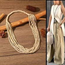 手工木珠项链，多层项链，欧美风新款项链，春秋季项链，复古项链 - 多層項鍊 - 查看 1