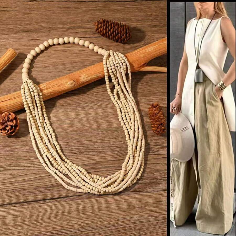 手工木珠项链，多层项链，欧美风新款项链，春秋季项链，复古项链 - 多層項鍊 - 查看 1