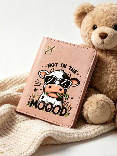 1pc Cute Cartoon Cow Passport Cover, Open-Close Travel Storage Passport Holder, Suitable For Passport, Visa, ID Cards, Passport Holder, Ideal Travel Gift For Women & Men, Birthday, Graduation Souvenir, Elegant Design, Fashionable Appearance, Travel Essential, Available In Red, White, Yellow, Pink, Blue - 5 Color Options