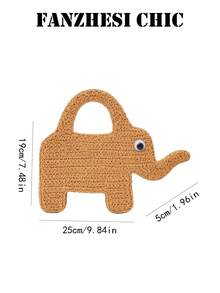 Túi xách nữ hình voi đan, túi cầm tay bằng sợi raffia mềm mại và thoáng khí, thiết kế hình động vật dễ thương, túi đi biển mùa hè nhẹ nhàng, thích hợp cho kỳ nghỉ biển, những chuyến đi cuối tuần và những buổi đi chơi thường ngày. - Màu be - Xem 3
