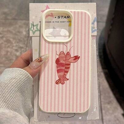 1 pieza Funda de teléfono de material TPU con diseño de langosta bailando a rayas de color rosa dulce, compatible con iPhone 17 Pro Max/17/16 Pro Max/15/13/12/11, S20 FE/A15/S24/A55, Note 11/Note 12/Note 13 Pro, protección suave antideslizante de cobertura completa