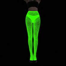 Fluorescent Pantyhose, Luminous Fishnet Stockings, Green Light Sexy Tattoo Lace, Jacquard Lace Hollow Stockings - Màu huỳnh quang 01 - Xem 1