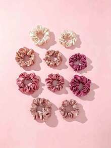 10pcs Satin Scrunchies, Elegant Fabric Hair Ties For Women - Multicolor - View 4
