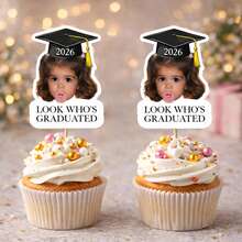 1pc Customized Graduation Photo Cake Topper, Personalized Face Cake Decor, Graduation Theme Cake Decor, Customized "Who Graduated" Cake Topper, Fun Face Party Decor, 2026 Graduate Cupcake Picks, Graduation Gift, Customized Cake Decor, Personalized Face Cake Topper, Personalized Cake Decor, Graduation Gift, Cute Gift - F-cupcake Label - View 3