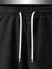 1件男友风男士柔软透气耐穿抓绒运动短裤，适合夏季跑步、健身锻炼 - 黑色 - 查看 5
