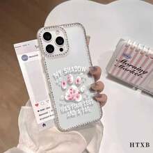 豪華なTAOのお花と犬のFootprintのダイヤモンドデザインのを使うスマホケース（ 17、16、15、14、13、12、11 Pro Max、XS、XR、X、SE 2022対応）ソフトで落下防止、汚いれに強いい保護するカバー - クリア - チェックする 2