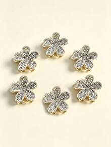 10pcs Girls' Minimalist Fresh Floral Crystal Hair Clips For Vacation - Gold - View 7