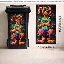 1pc 2D Flat Self-Adhesive Trash Can Sticker,Cool Graffiti Dog Trash Can Sticker Funny Street Art Bin Decal Waterproof Outdoor Garbage Bin Decoration, PVC Material, Easy To Peel And Stick, Flat Art Sticker, Kitchen Storage - A - View 7