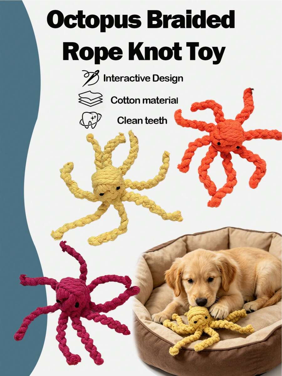 1pc Cute Octopus Shaped Thick Woven Texture Pet Toy, Helps Clean Dog's Teeth Through Chewing Friction. Designed For Small & Medium Dogs, Promotes Teeth Grinding & Cleaning, Interactive Tug-Of-War Play, Relieves Gum Discomfort, Keeps Dogs Entertained When Alone To Reduce Separation Anxiety And Destructive Chewing. Durable & Suitable For Puppies And Adult Dogs.