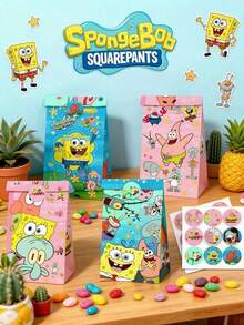 SpongeBob SquarePants 12 túi quà tặng chủ đề hoạt hình (kèm tem tròn), túi quà bằng giấy dễ thương và sáng tạo với nhiều kiểu dáng ngẫu nhiên, phù hợp cho đám cưới, tiệc cô dâu, sinh nhật và các dịp đặc biệt khác. - A - Xem 5