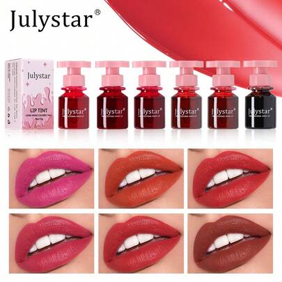 Julystar Tinte labial acuoso de 6 colores | Tinte hidratante de larga duración, acabado brillante y no pegajoso, color labial jugoso y construible, fórmula ligera a prueba de manchas, esencia labial tintada portátil