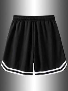 1 chiếc quần short thể thao nam kiểu boyfriend mùa hè, thích hợp cho chạy bộ, tập gym, tập luyện, chơi bóng rổ, bóng đá, phối màu tương phản. - màu đen - Xem 4