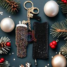 2 Pieces/Set Of Defense Keychains,Bling Self Defense Keychain, Sparkling Rhinestones Mini Tumbler Keychain Lip Balm Holder Key Ring, Stylish & Functional Accessories - Multicolor - View 11