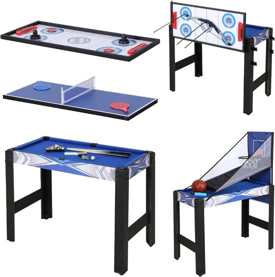 BREEZEE Mesa Multijuegos 5 en 1, Incluye Accesorios, Billar, Hockey, Pong, Tiro con, Basquetbol o Baloncesto, para Niños y Adultos, Medidas 92 x x 73, Mesa con Juegos Intercambiables - 1 - Ver 1