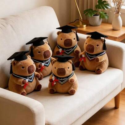 Realistic PhD Graduation Cap With Capybara Ribbon | Creative PhD Graduation Souvenir, Plush Dr. Capybara Capybara Doll, Dormitory Decoration Photo Prop, Graduation Season Gift For Teachers, Classmates, And Friends.