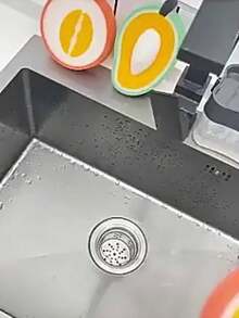 1/5片装水果图案加厚海绵百洁布，多用途清洁海绵，适用于洗碗，双面百洁布有效去除污渍，采用柔软耐用材料制成。 - 水果海綿 - 查看 4