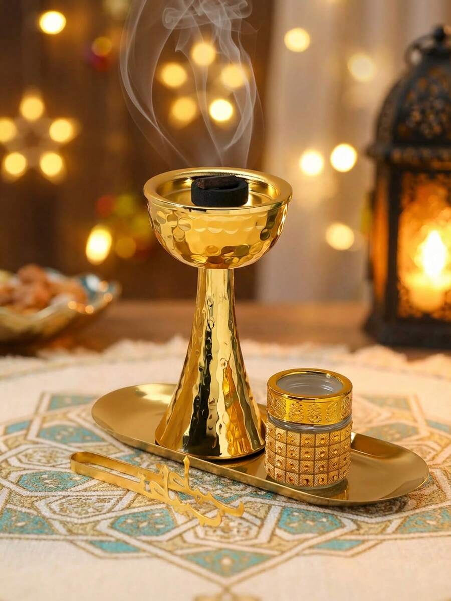 Elegant Traditional Incense Burner, Metal Minimalist Hammered Design, Luxury Gold Color Agarwood Incense Burner With Exquisite Craftsmanship, Elegant Fragrance Diffuser Suitable For Home Decor, Smokeless Incense Holder Perfect For Living Room, Bedroom, Yoga Studio, Meditation Space, Unique Incense Holder Designed For Fragrance Lovers, Personalized Commemorative Gift, Beautiful Gift For Friends And Family. - Gold - View 1