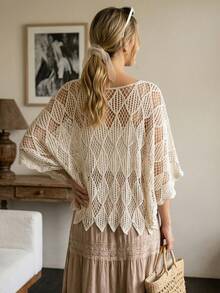 Áo kiểu Boho rộng rãi, tay lỡ khoét eo, thích hợp mặc đi biển cho nữ, trang phục nghỉ dưỡng phong cách Bohemian cho kỳ nghỉ. - Màu be - Xem 7