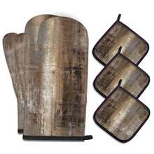 MCALK - Juego de 5 manoplas de horno y soportes para ollas guantes de horno de color café oscuro y almohadillas para orejas calientes para cocina de cocina arte abstracto moderno y con manoplas para horno es funcional y decorativo - Marrn - Ver 2