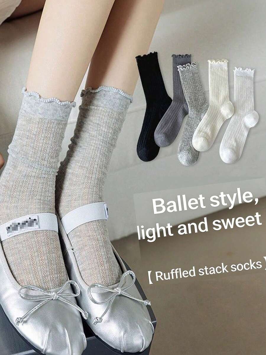 Vớ mỏng bằng lưới kiểu ballet có viền ren, dài đến giữa bắp chân, thoáng khí cho mùa hè. - Nhiều màu - Xem 1
