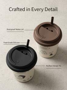 1 件卡通猫陶瓷咖啡杯，带硅胶盖的办公室拿铁杯，防漏，适合办公室和家庭使用，可微波炉加热，是返校最佳生日礼物 - 單杯+矽膠蓋(防漏) - 查看 9