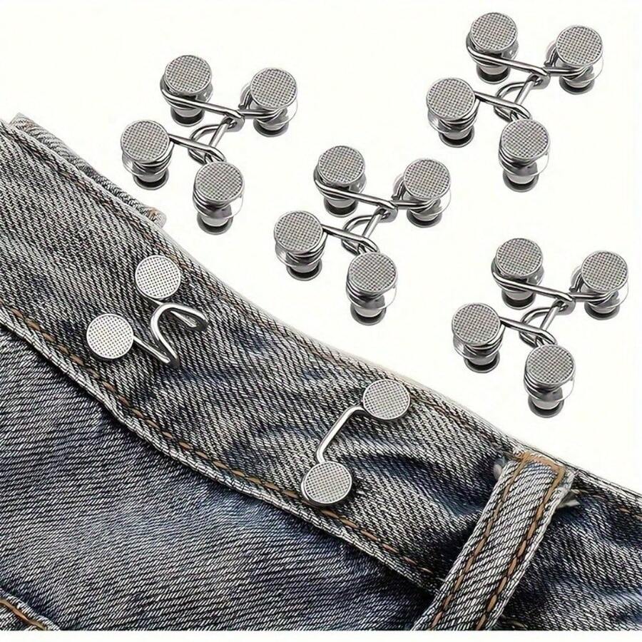 6pcs Adjustable Jeans Buckle Set, Convenient And Quick Storage, Seamless Metal Belt Clip, Suitable For Women'S Pants, Fast Buckle Tight Design, Multi-Functional Silvery Gray Buckle Set - Advanced Fixing Buckle - View 1