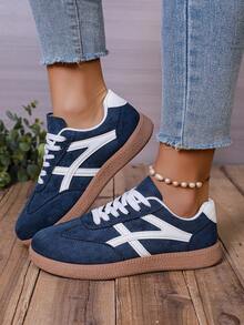Giày thể thao thường ngày mới, giày sneaker nữ buộc dây thời trang đa năng chất liệu giả da lộn, giày dành cho học sinh. - Màu xanh lam - Xem 4