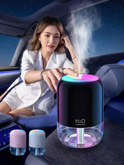 180毫升迷你加湿器，带彩色夜灯和精油香薰功能 - 2种模式，静音喷雾，USB便携式，适用于卧室、办公室、家庭，黑色/白色/粉色