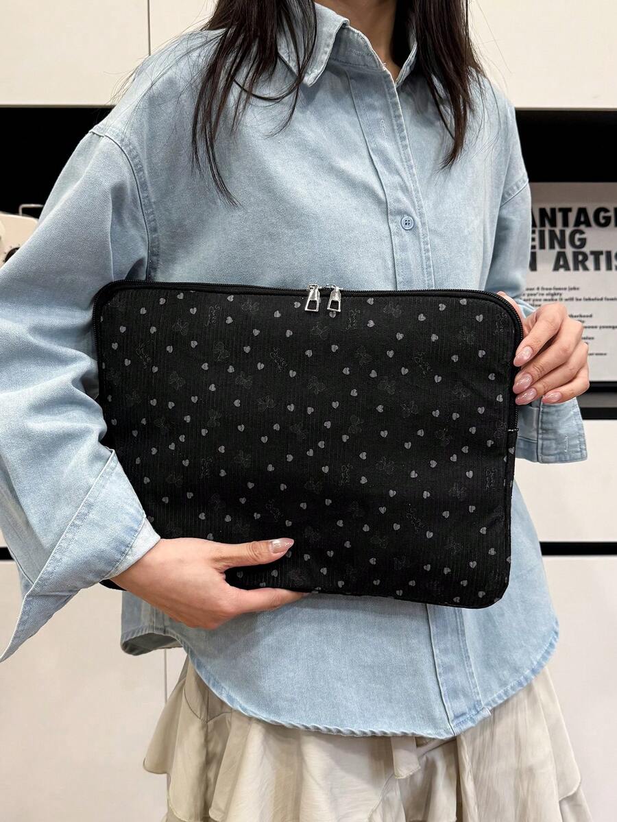 Solid Color Minimalist Luxury Laptop Sleeve, Multi-Size Notebook Tablet Carrying Case Laptop Case Laptop Bag Computer Case For Women Computer Bag Portable Laptop Cover Travel Essentials - Hitam - View 1