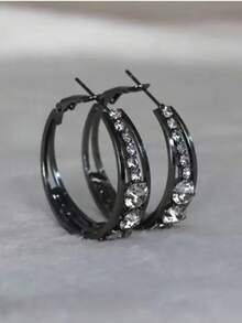 1 Đôi bông tai khoét rỗng đính đá lấp lánh, bông tai cá nhân hóa để đeo hàng ngày. - Hoa tai hình chữ C - Xem 6