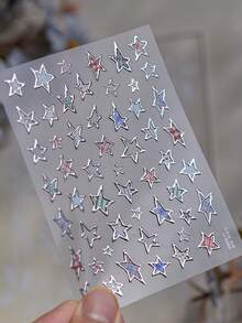 1pc 5D Luxury Sliver Star Series Nail Art Stickers Simple Metal Color Star Manicre Decorations Decals Accessories DIY - Multicolor - View 8