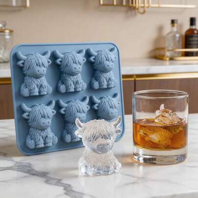 1pc Cool Highland Cow Ice Mold. 3D Cute Cow Shaped Ice Mold For Whiskey, Cocktails, Candy, Chocolate, Jelly And Baking. Can Be Used As Icecream Cup Coffee Cup And Storage Containers.Good Kitchen Organaiser.Reusable Cake Cookie Molds, Pudding Mold, Baking Tools. Festive Kitchen Essential Accessories. Suitable For Valentine's Day Party, Home Decor, Home Gifts, Birthday Decirations,Wedding Accessories, Travel Essentials,Party Supplies,Birthday Party Supplies, Holiday Essential.