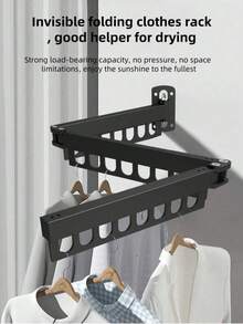1 pieza Tendedero plegable, adecuado para apartamentos pequeños; un dispositivo de secado retráctil invisible para el balcón; percha para ropa, tendedero; barra de secado retráctil; tendedero sin taladro; y una herramienta perfecta diseñada específicamente para secar ropa de cama; solución de secado compacta; equipo de lavandería que ahorra espacio; diseño retráctil; tendedero elegante; marco de metal duradero; tendedero de alta calidad; estante montado en la pared; tendedero retráctil; residentes urbanos; vida en espacios pequeños; tendedero - Negro - Ver 1