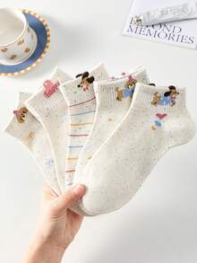 5 đôi tất nữ dễ thương, thoáng khí, làm từ lông cừu mohair, họa tiết hoạt hình động vật sọc, nơ và trái tim, kiểu tất ngắn, tất cổ ngắn, tất thuyền, tất thời trang kiểu Ins, tất trắng, tất kiểu sinh viên, thích hợp cho mặc hàng ngày vào mùa xuân và mùa hè. - Nhiều màu - Xem 5