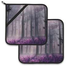 Purple Mist Forest - Juego de 2 soportes para ollas resistentes al calor para cocina cocina hornear barbacoa - Bosque de niebla prpura - Ver 2