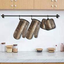 MCALK - Juego de 5 manoplas de horno y soportes para ollas guantes de horno de color café oscuro y almohadillas para orejas calientes para cocina de cocina arte abstracto moderno y con manoplas para horno es funcional y decorativo - Marrn - Ver 3